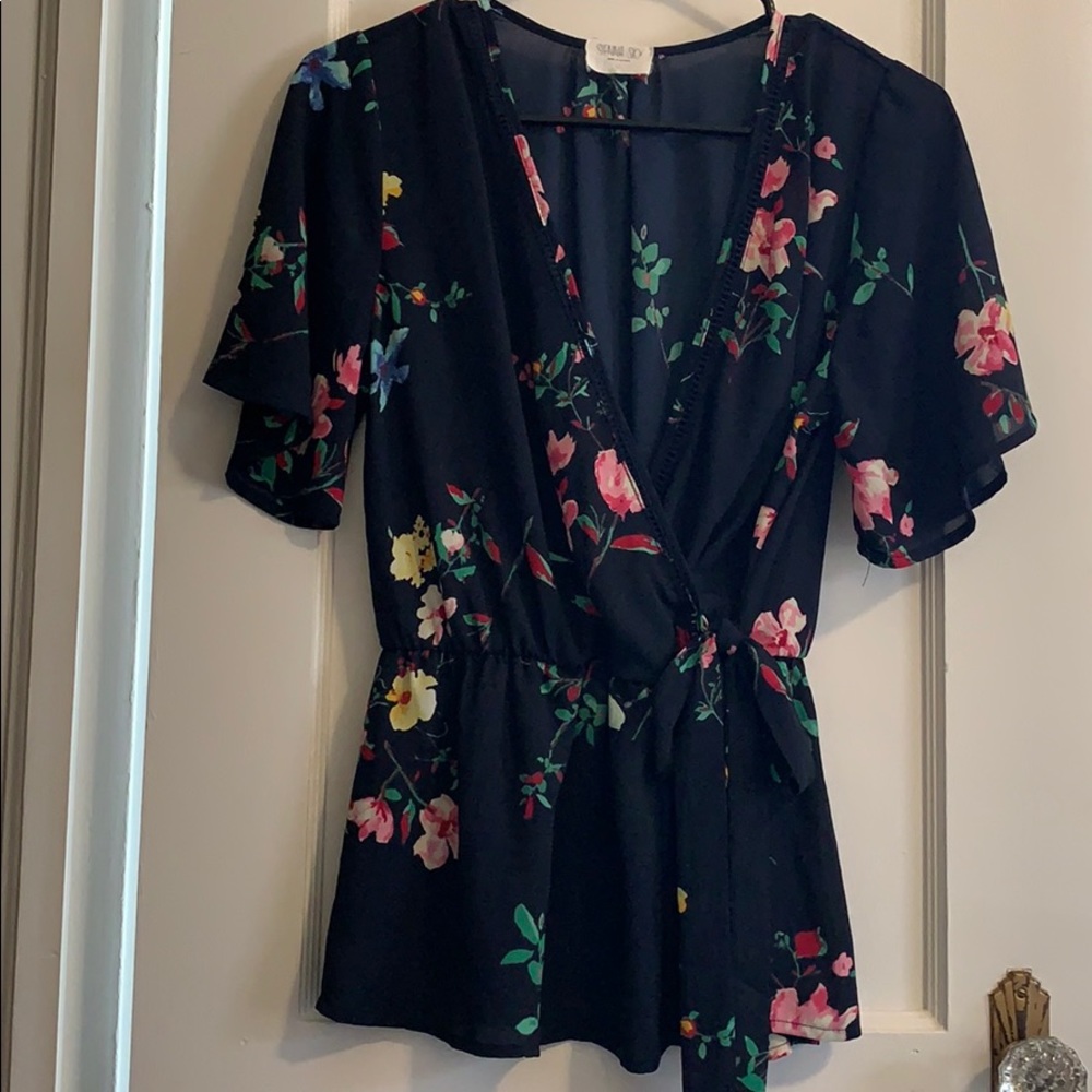 Navy floral blouse